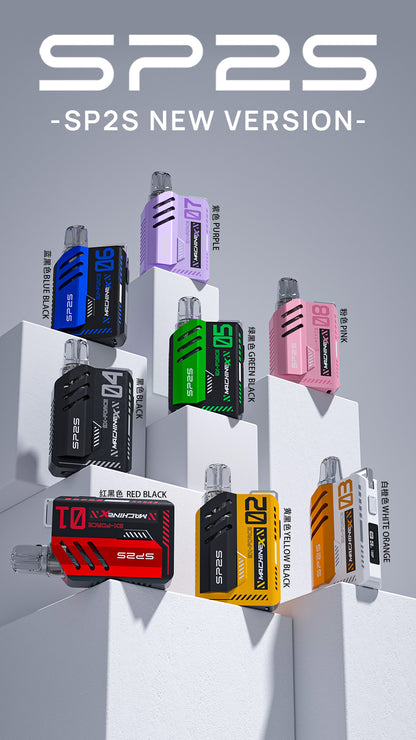 新品上市-【Sp2s Pod換彈式主機套裝】Sp2s MAX系列新款帶屏套裝/盒子棉網芯換彈式/支持0.8歐/1.0歐 -6W-17W功率調節