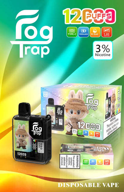 Fog Trap 拉布布系列 12000口拋棄式電子煙/一次性電子煙 LABUBU 聯名款10款口味 8.5ml 大容量・LCD 顯示・Type-C 充電 台灣現貨